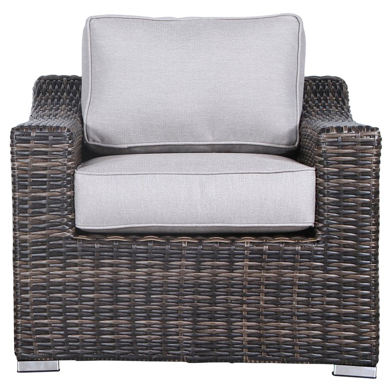 Living Source International Wicker Patio Chair with Cushions in Espresso/Gray