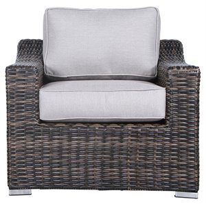 Living Source International Wicker Patio Chair with Cushions in Espresso/Gray