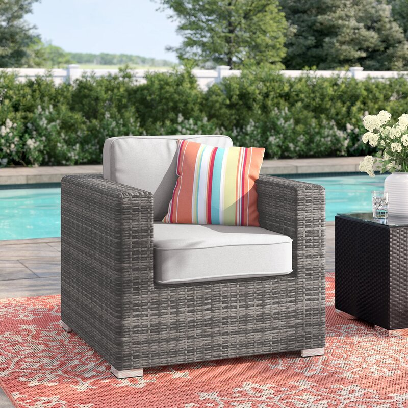 Living Source International Modern Wicker Patio Chair w/ Cushion in Gray/Canvas