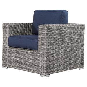 Living Source International Wicker Club Patio Chair w/  Cushion in Navy