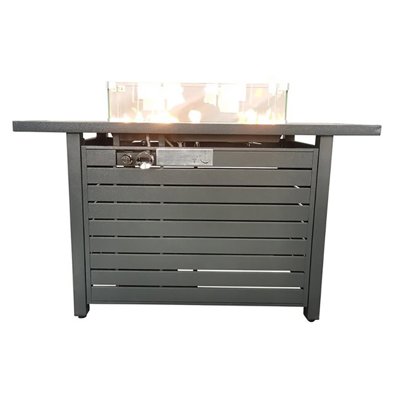 Living Source International Propane Gas Fire Pit Table with Windshield in Black