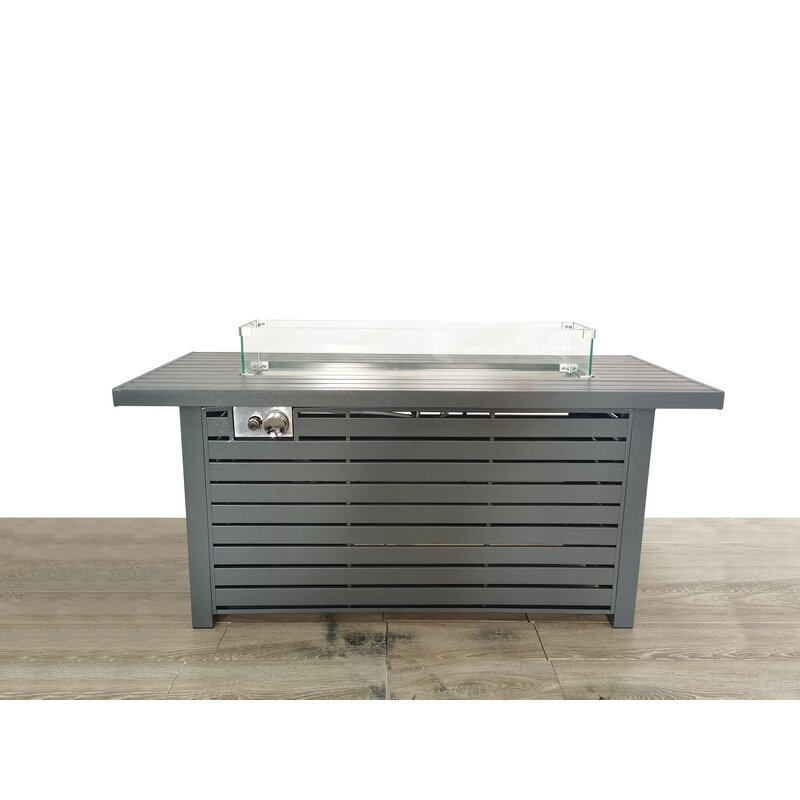 Living Source International Propane Gas Fire Pit Table with Windshield in Gray