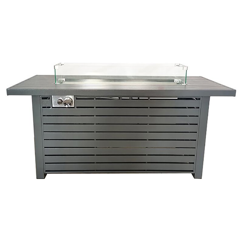 Living Source International Propane Gas Fire Pit Table with Windshield in Gray