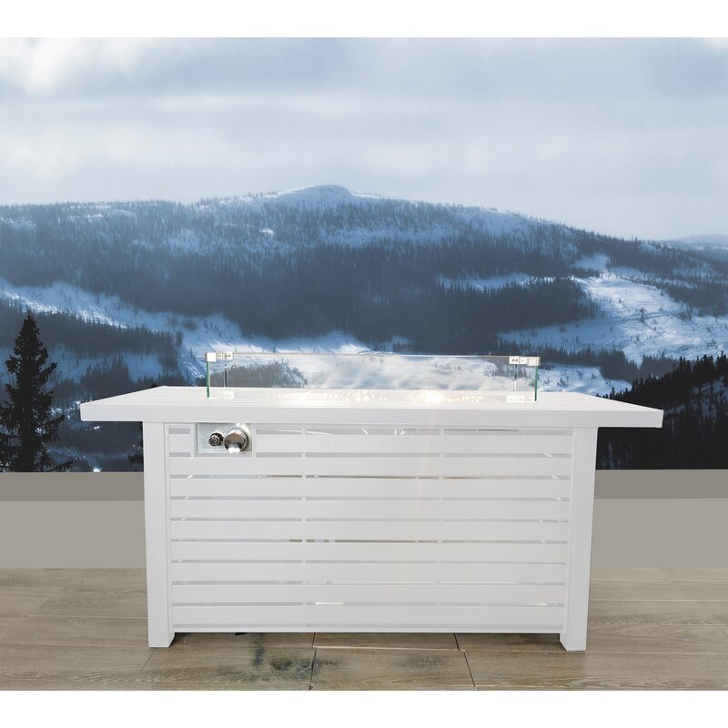 Living Source International Propane Gas Fire Pit Table with Windshield in White