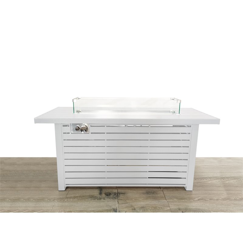 Living Source International Propane Gas Fire Pit Table with Windshield in White