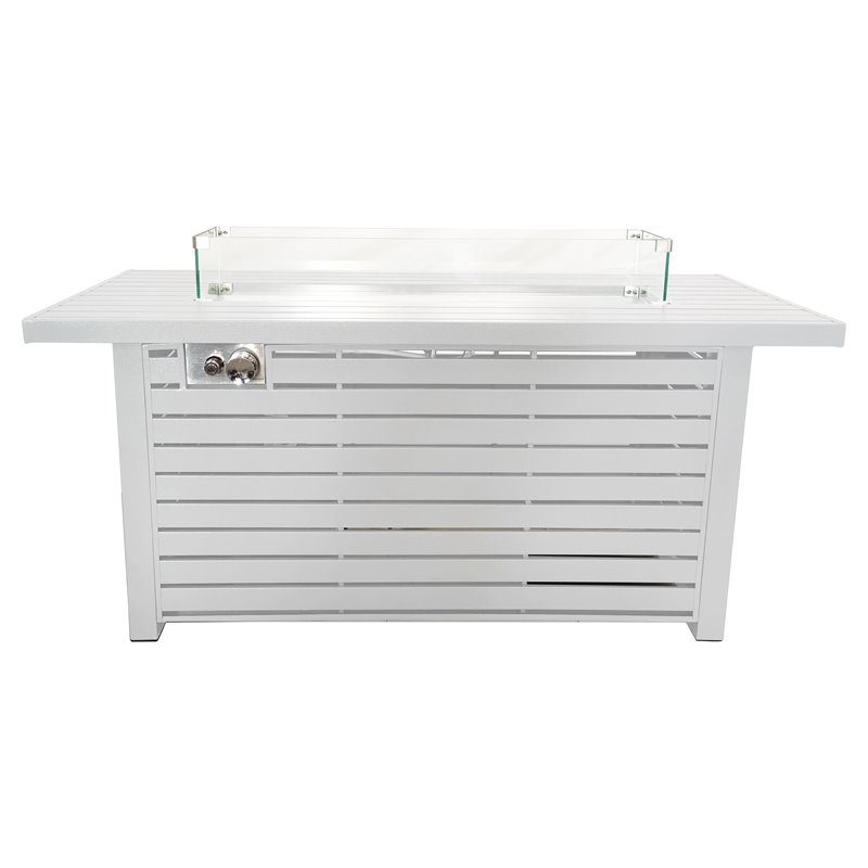 Living Source International Propane Gas Fire Pit Table with Windshield in White