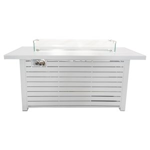 Living Source International Propane Gas Fire Pit Table with Windshield in White