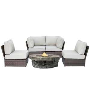 Living Source Intl Wicker / Rattan 5-Piece Seating Group w/Firepit in Espresso