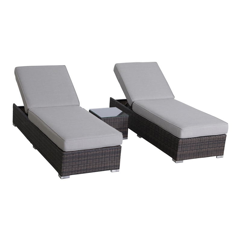 Living Source International Wicker/Rattan Chaise with Cushions in Gray/Brown