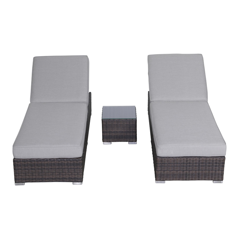 Living Source International Wicker/Rattan Chaise with Cushions in Gray/Brown