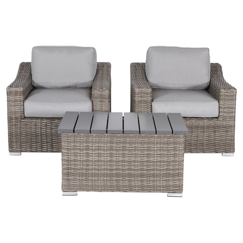 Living Source International 3-Piece Wicker Conversation Set in Gray Finish