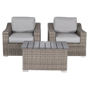 Living Source International 3-Piece Wicker Conversation Set in Gray Finish