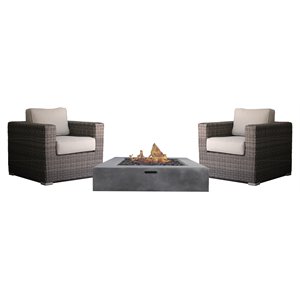 Living Source International 3-Piece Wicker Fire Pit Patio Set in Espresso/Gray