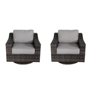 Living Source Wicker / Rattan Swivel Patio Chair in Espresso/Gray (Set of 2)