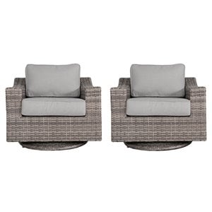Living Source International Swivel Club Patio Chairs in Brown/Gray (Set of 2)