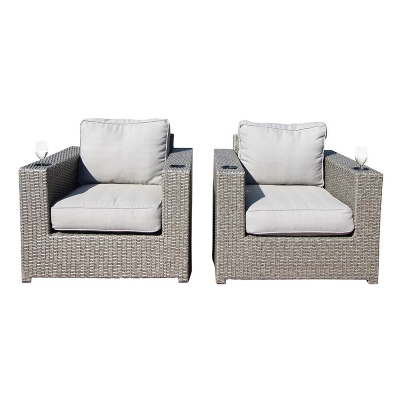 Living Source International Wicker / Rattan Chair w/ Cushions in Gray (Set of 2)