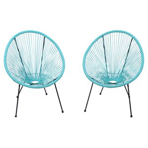 Living Source International Modern Metal Patio Chairs in Aqua Blue (Set of 2)
