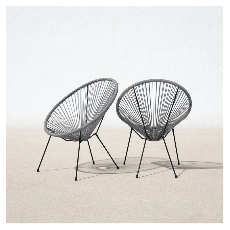Living Source International Modern Metal Patio Chairs in Black (Set of 2)