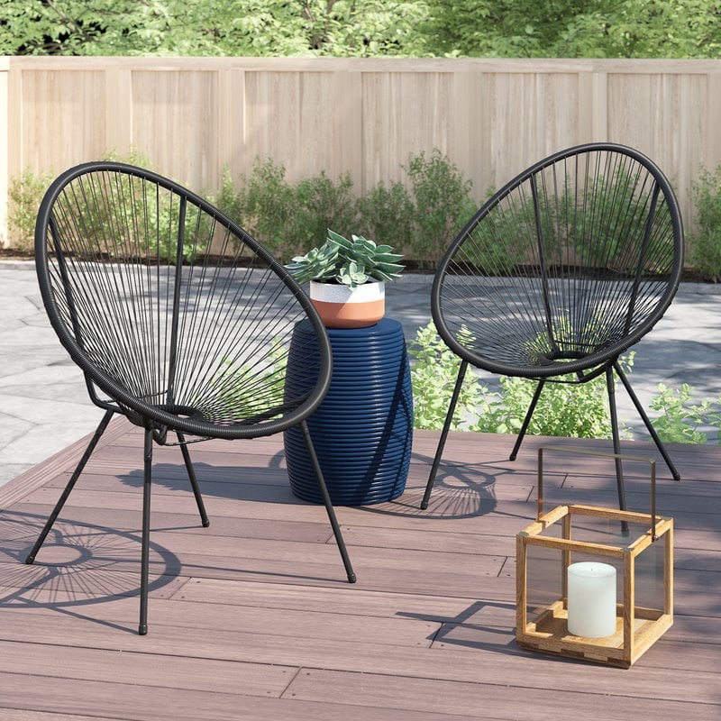 Living Source International Modern Metal Patio Chairs in Black Finish (Set of 2)