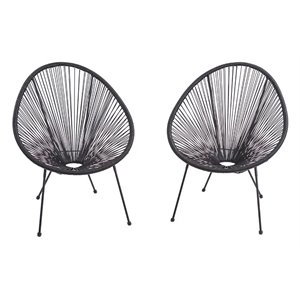 Living Source International Modern Metal Patio Chairs in Black Finish (Set of 2)