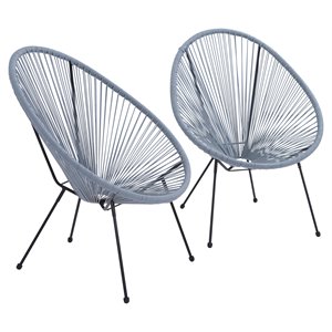Living Source International Modern Metal Patio Chairs in Blue/Gray (Set of 2)