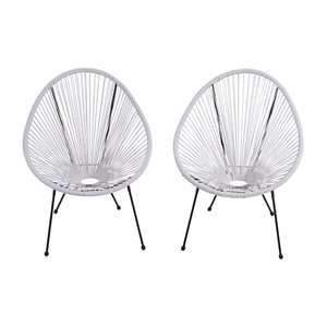 Living Source International Modern Metal Patio Chairs in White/Gray (Set of 2)