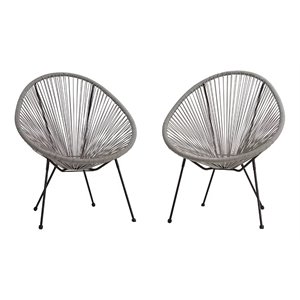 Living Source International Modern Metal Patio Chairs in Gray Finish (Set of 2)