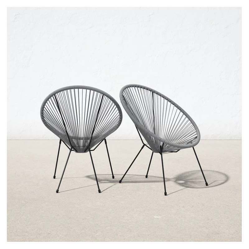 Living Source International Modern Metal Patio Chairs in White (Set of 2)
