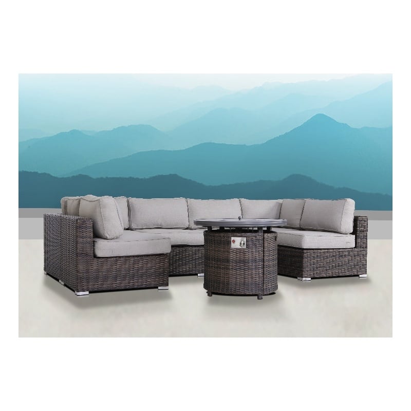 Living Source International Wicker / Rattan 4-Person Seating Group in Brown/Gray
