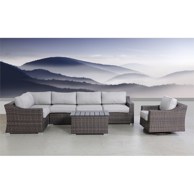 Living Source International 7-PC Wicker / Rattan Sectional Seating Group in Gray