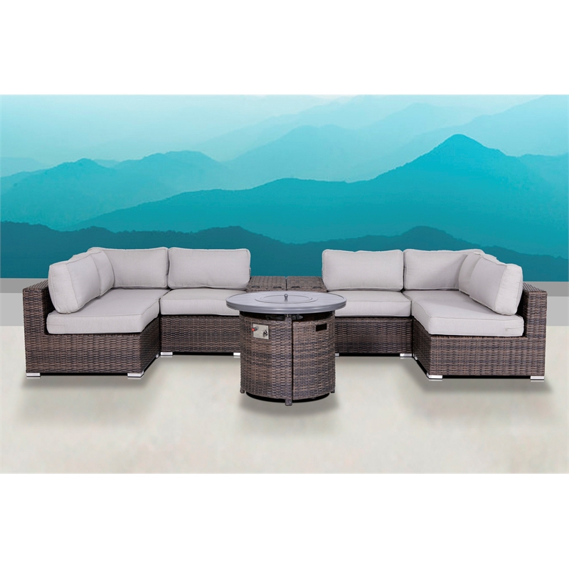 Living Source International Wicker / Rattan 4 Piece Seating Group in Brown/Gray