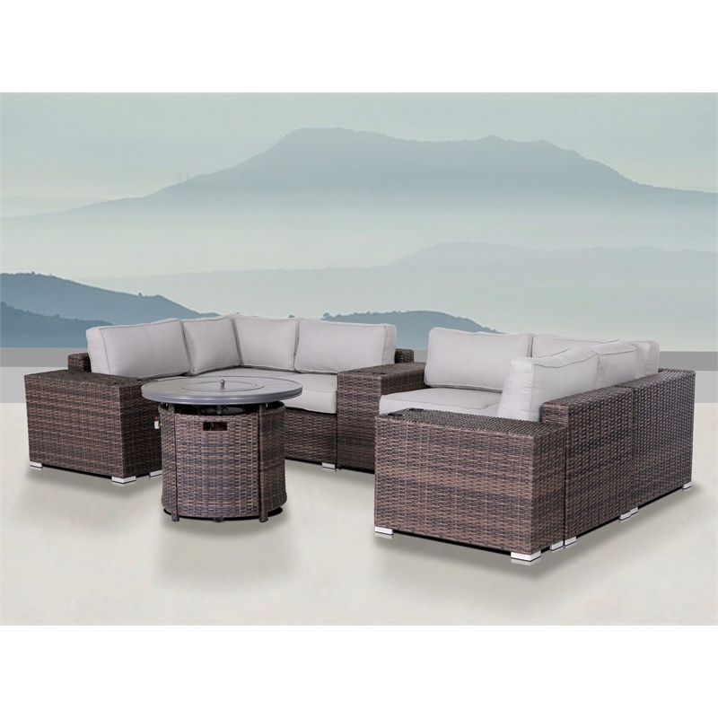 Living Source International Wicker / Rattan 4 Person Seating Group in Brown/Gray