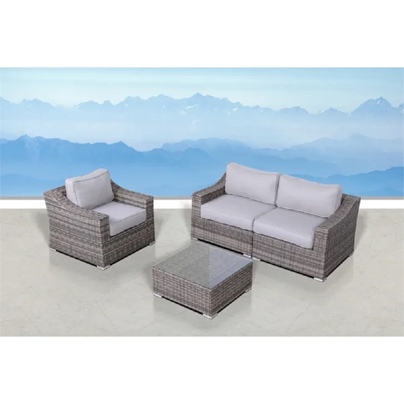 Living Source International 4 Piece Wicker / Rattan Sofa Seating Group in Gray