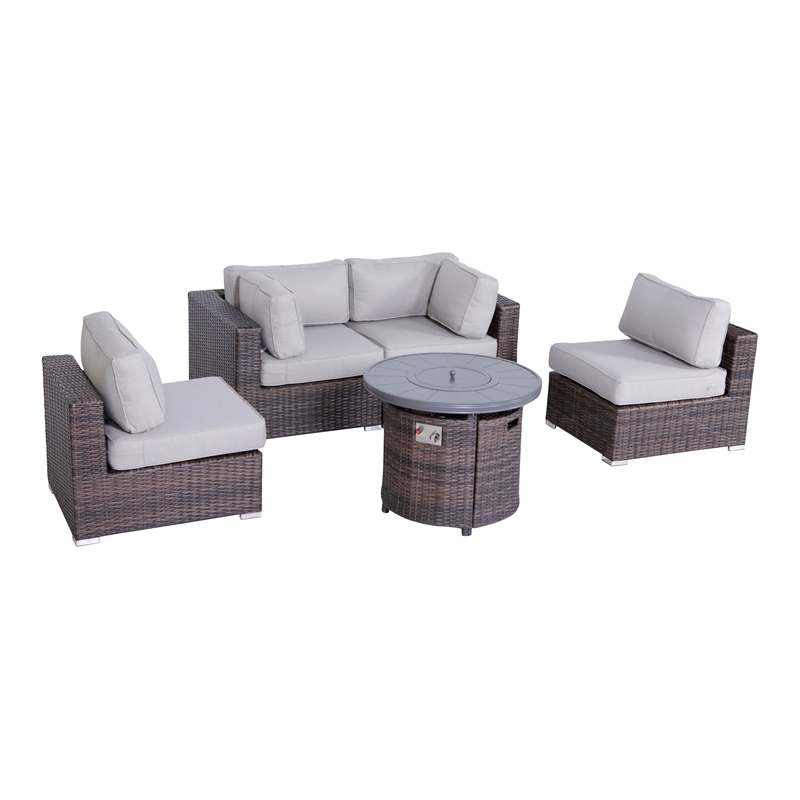 Living Source International Wicker / Rattan 4 Piece Seating Group in Brown/Gray