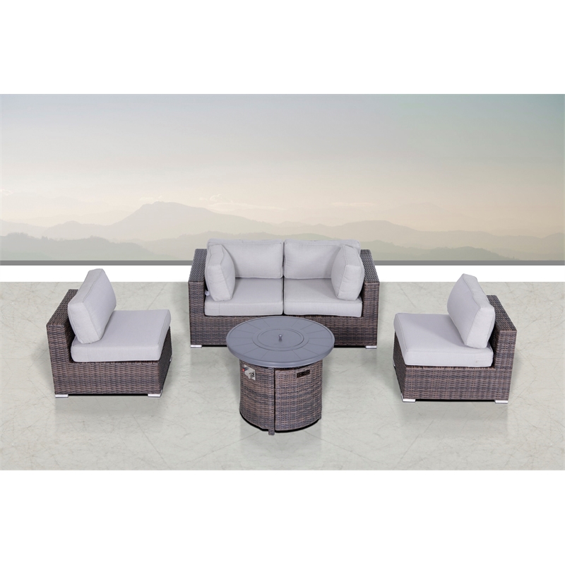 Living Source International Wicker / Rattan 4 Piece Seating Group in Brown/Gray