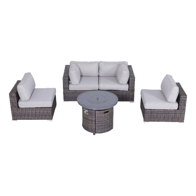 Living Source International Wicker / Rattan 4 Piece Seating Group in Brown/Gray