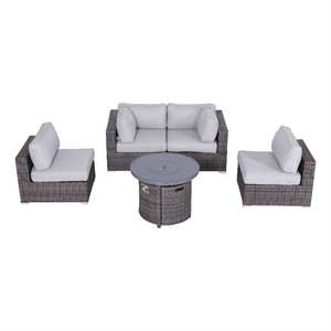 Living Source International Wicker / Rattan 4 Piece Seating Group in Brown/Gray