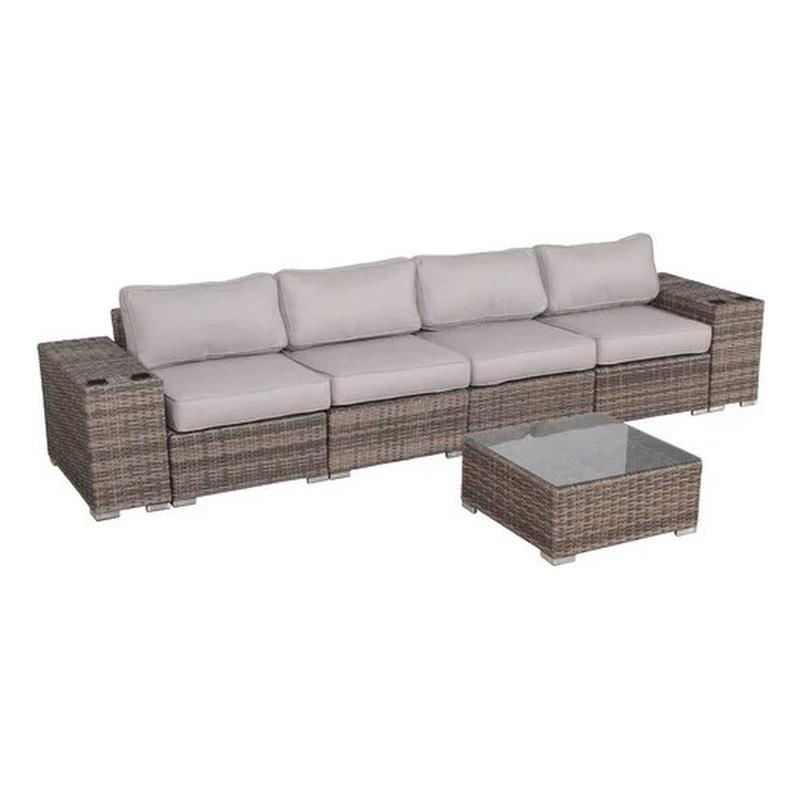 Living Source 7 Piece Wicker / Rattan Sofa Seating Group with Cushions in Gray