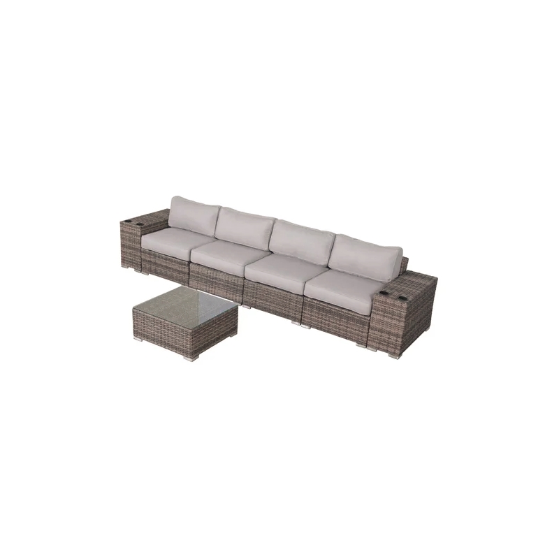 Living Source 7 Piece Wicker / Rattan Sofa Seating Group with Cushions in Gray