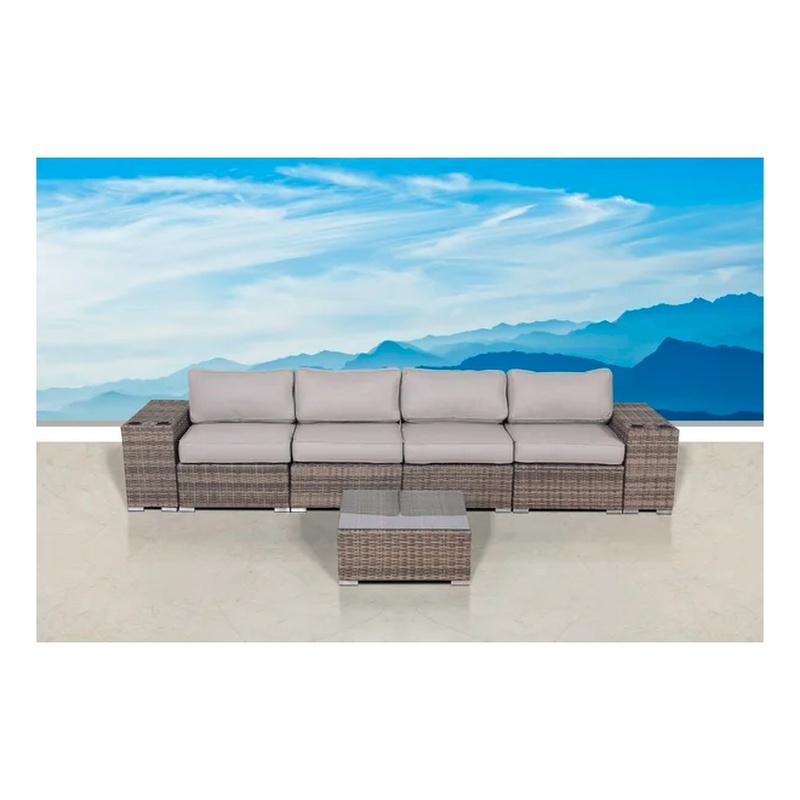 Living Source 7 Piece Wicker / Rattan Sofa Seating Group with Cushions in Gray