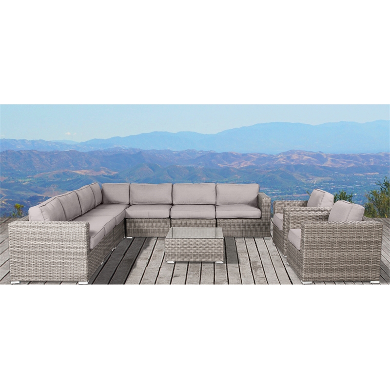 Living Source International 8-Person Wicker / Rattan Seating Group in Gray/Taupe