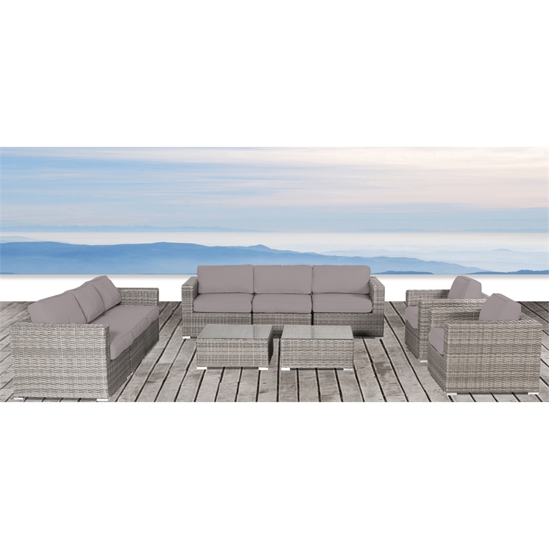 Living Source International 8-Person Wicker / Rattan Seating Group in Gray/Taupe