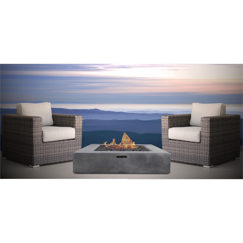 Living Source 2 Person Wicker / Rattan Seating Chair w/Firepit in Brown/Charcoal