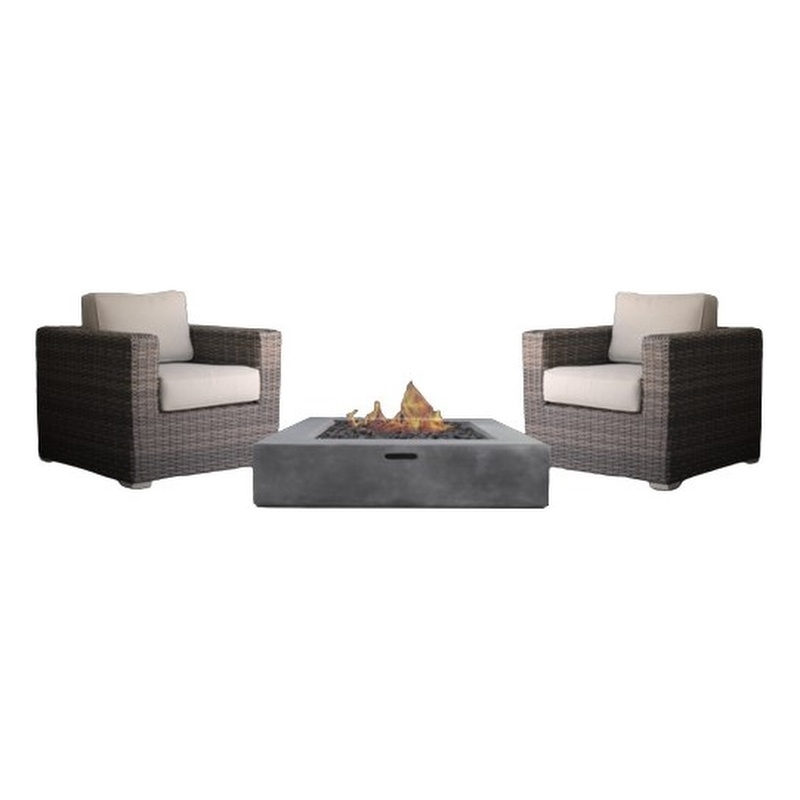 Living Source 2 Person Wicker / Rattan Seating Chair w/Firepit in Brown/Charcoal
