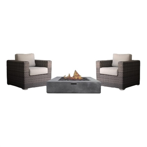 Living Source 2 Person Wicker / Rattan Seating Chair w/Firepit in Brown/Charcoal