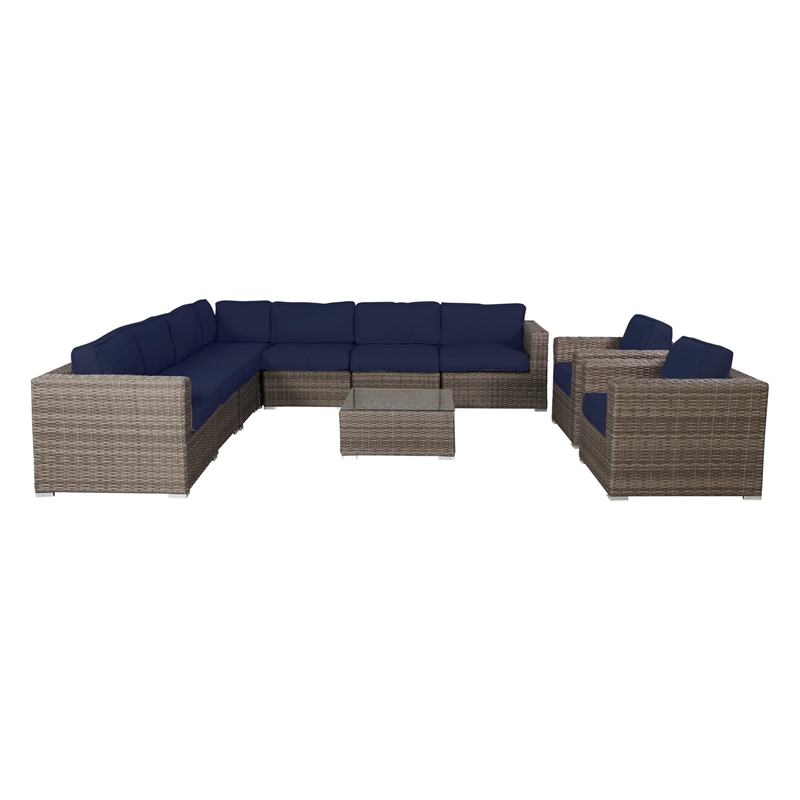 Living Source Intl 8-Person Wicker / Rattan Seating Group w/Cushions in Gray