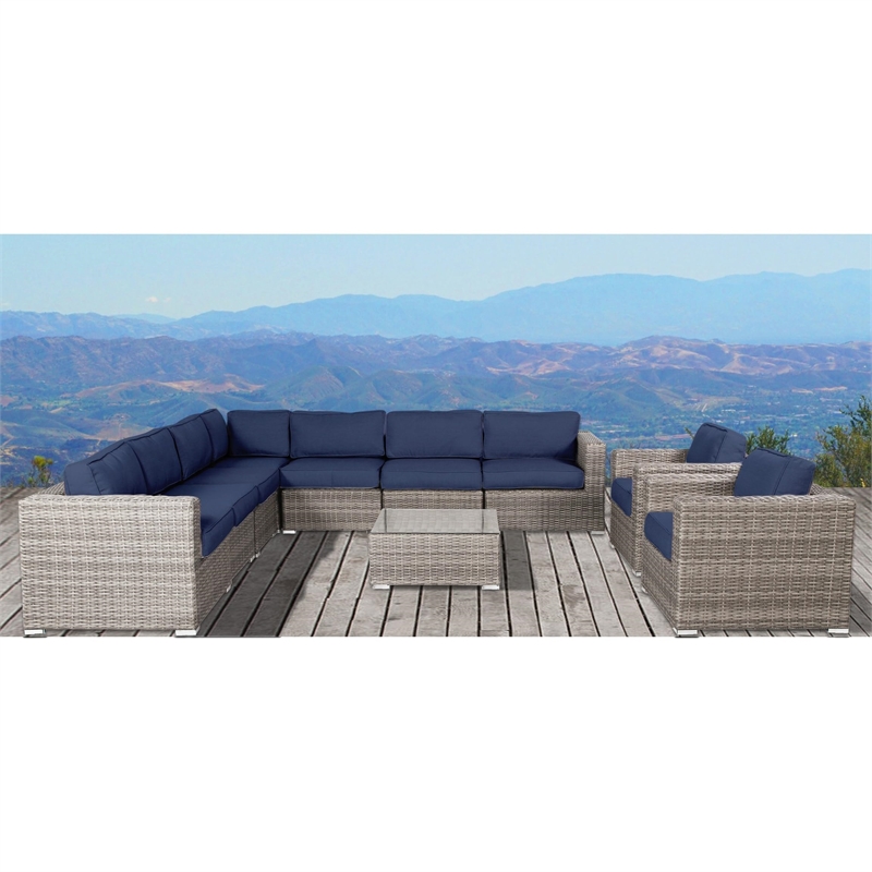 Living Source Intl 8-Person Wicker / Rattan Seating Group w/Cushions in Gray