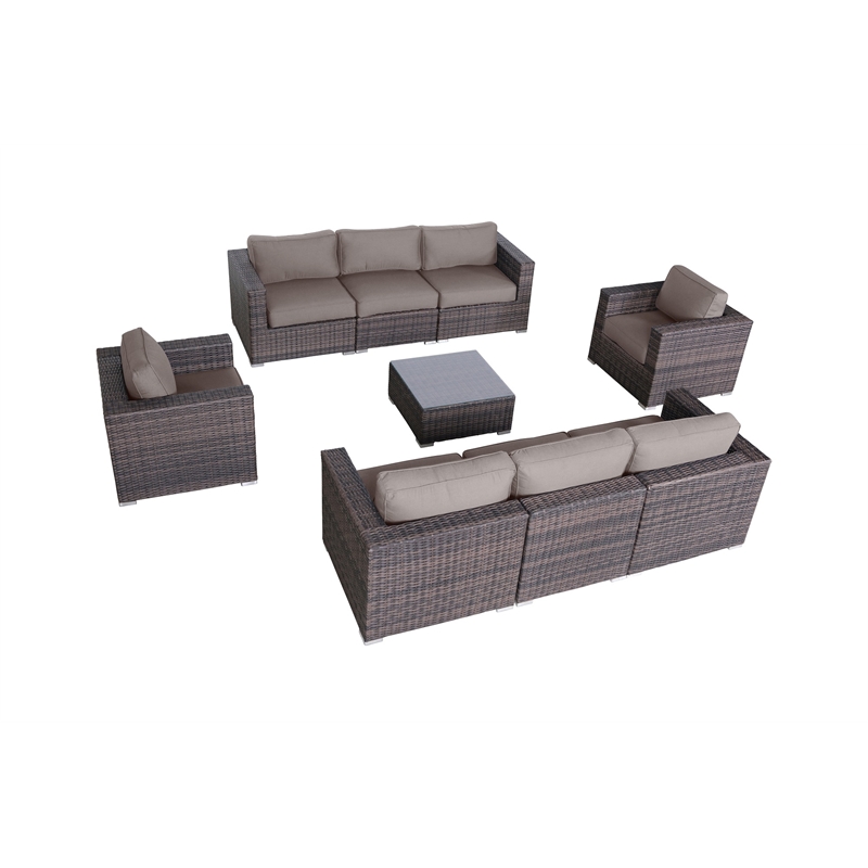 Living Source Internaltional Wicker / Rattan 9-PC Seating Group in Brown/Taupe