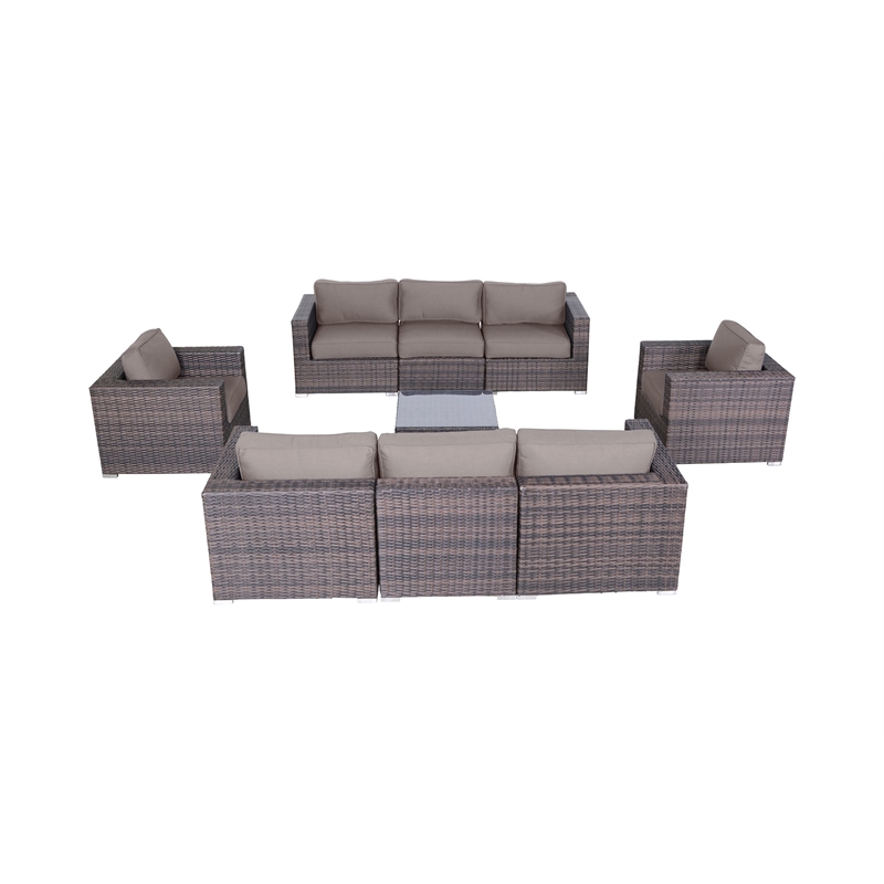 Living Source Internaltional Wicker / Rattan 9-PC Seating Group in Brown/Taupe
