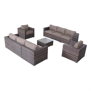 Living Source Internaltional Wicker / Rattan 9-PC Seating Group in Brown/Taupe